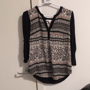 DR2 Black and Tan Patterned Blouse